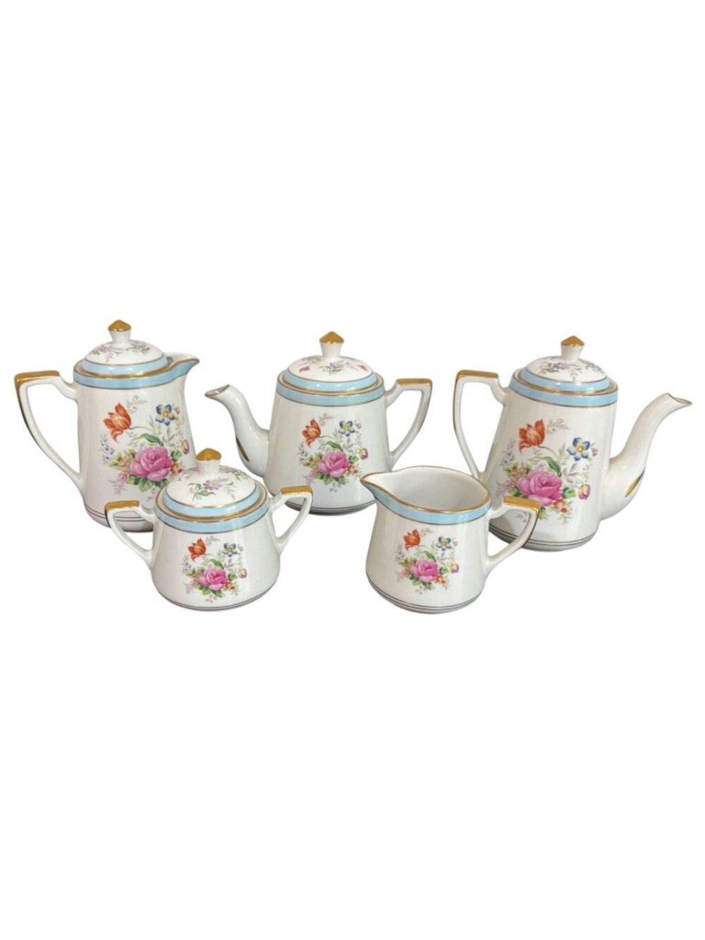 Jackson Featherweight China Victorian Style Creamer, Tea & Coffee Pots ,Sugar Bo